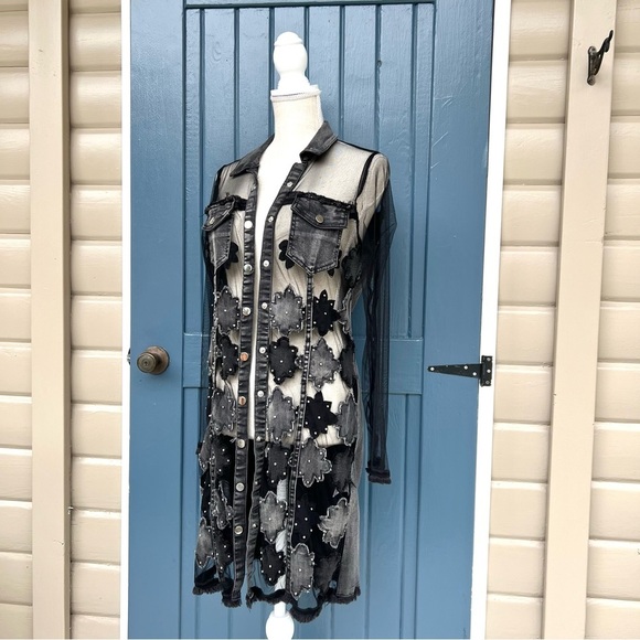 Adore Denim Floral Patchwork Sheer Duster Women Size Small - Picture 4 of 10